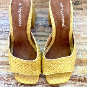 Jeffrey Campbell  beige block heel square slide woven wicker sandals 6.5